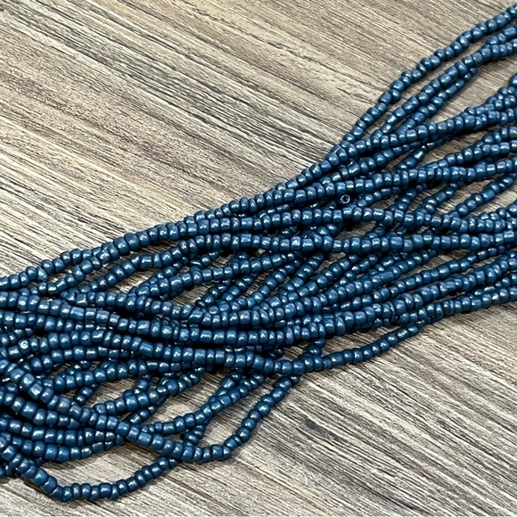 Handmade Dark Blue Multi Strand Seed Bead Boho Style Necklace W/ Yarn 19 Strands - Picture 10 of 16